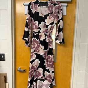 Veronica M Black and Pink Floral High Low Dress